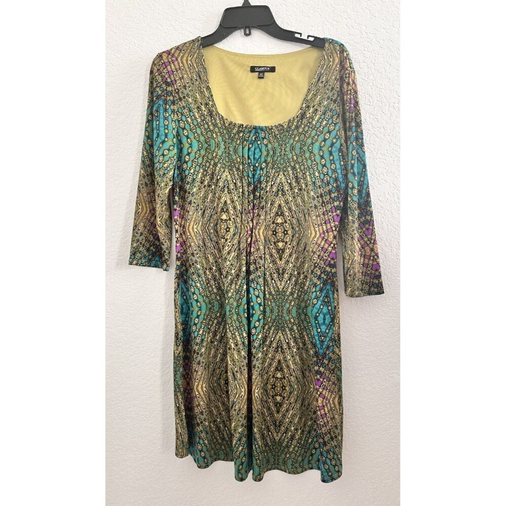 Glamour Petite Women's Sheath Dress Size 14P Knee Length Multicolor Peacock‎ Fun